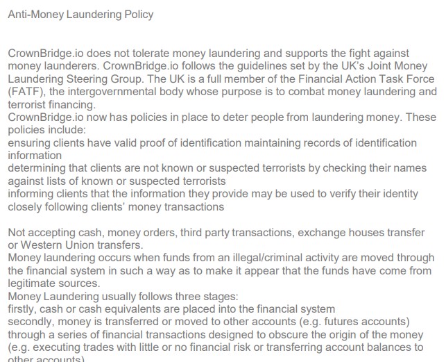 CrownBridge AML Compliance
