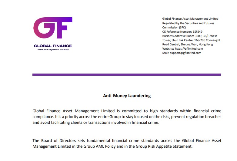 Global Finance Limited AML and KYC Compliance