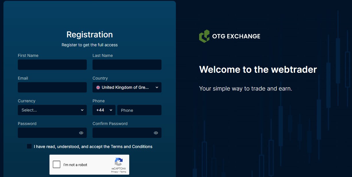 OTG Exchange Regitration Page