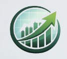 Circular badge with a rising green arrow over a bar chart, symbolizing growth and success in business.