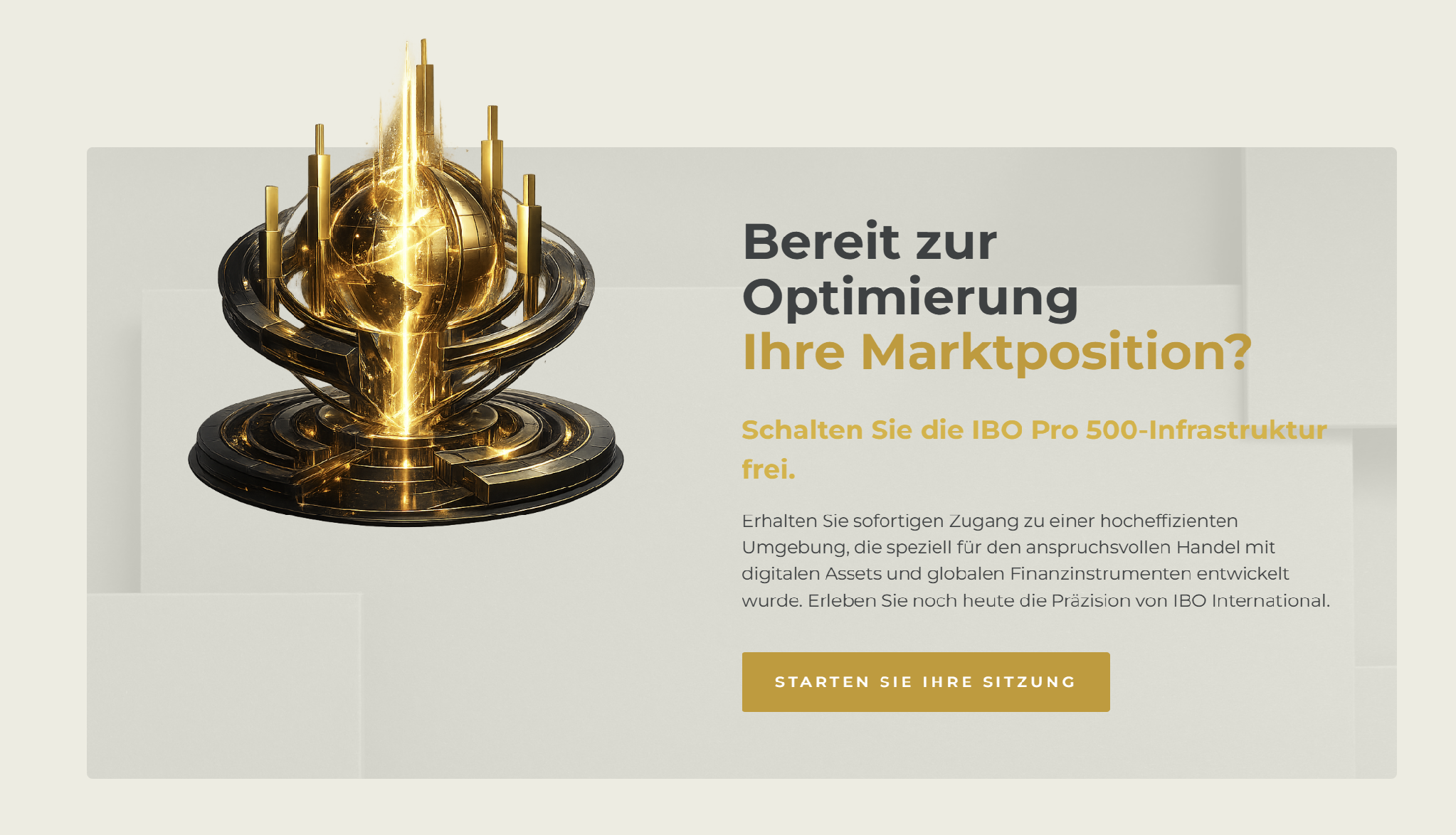 IBO International Website mit IBO Pro 500 Infrastruktur und Schaltfläche zum Start einer Sitzung. IBO International Website mit IBO Pro 500 Infrastruktur und Schaltfläche zum Start einer Sitzung.