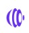 Abstract blue circular emblem with three curved rings forming a partial sphere, like an abstract logo.